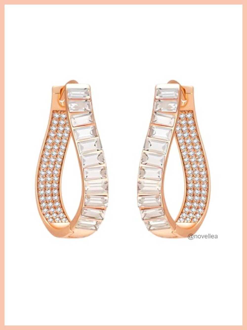 14K Gold Plated Oval Hoop Earrings for Women Pave Crystal Rhinestone Jewelry